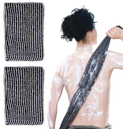 EUPSIIU 2 Stück Peeling Waschlappen, Exfoliating Back Scrubber, Body Scrubber Loofah, Exfoliator, Rückenschrubber für Bad und Dusche, Luffa Schwamm für dusche für Männer und Frauen (Schwarz)