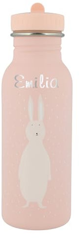 Personalisierte rosa Hase Kindertrinkflasche (500ml) aus rostfreiem Edelstahl mit Namen für Mädchen und Jungen - Auslaufsicher & kinderfreundlich - Trixie Baby