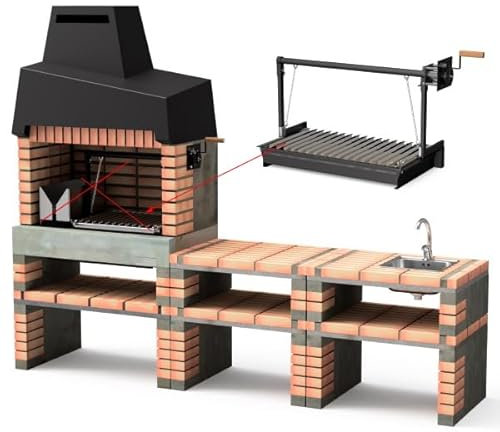 Outdoorküche aus Stein mit Keramikverkleidung Edelstahlrosten Grillrostverstellung Holzkohle Brennkorpus erweiterbar mit Anstelltischen Grill Außenküche San Antonio (SOL Orange, Küche A Maxirost)