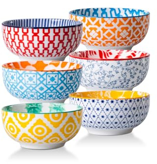 Cerkik Ceramic Dipping Bowls Set - Mini 4 Oz Dessert Bowls - Small 3.5 Inch Porcelain Bowls for Side Dishes, Snack, Yogurt, Appetizer - Microwave Dishwasher Safe - Set of 6 - Assorted Colors