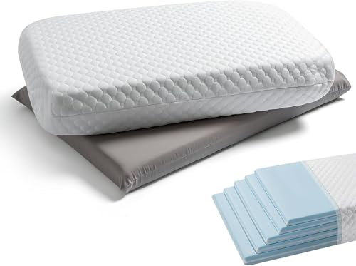 Memory Foam Kopfkissen, 60x40x2/13cm höhenverstellbares ergonomisches Hart Fest Kopfkissen, Orthopädisches Kissen, Nackenstützkissen mit 2 Bezug, Seitenschläferkissen für Rücken- und Bauchschläfer