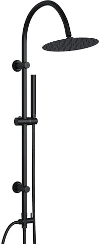 Görbach Regendusche Duschsystem ohne Armatur, Edelstahl Duschset mit Rund Kopfbrause D20cm, Vintage U-förmige Duschstange Schwarz