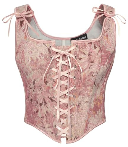 Scarlet Darkness Corset Tops for Women Renaissance Overbust Floral Lace Up Bustier Pink Daisy Size 6