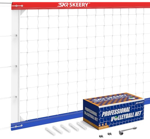 SKEERY Professional Volleyball Net,Official Size 32×3.3FT,Equipped with Thicker Steel Cables, Stainless Steel Metal Grommets,Portable Volleyball Net for Backyard,School,Court (Classic)
