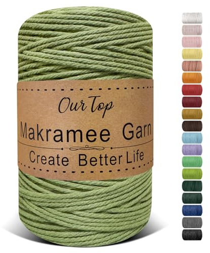 OurTop Corda Macramè, 3mm x 300m Filo Macrame Corda Macramè Filo Morbido Filato Macrame per Appendere La Parete, Fai Da Te, Artigianato, Lavori a Maglia, Lavori Decorativi(Verde Avocado)