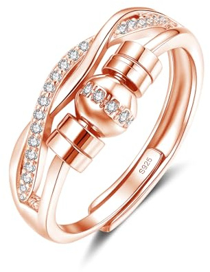 Glintara silver ångestringar för kvinnor, 925 sterlingsilver ångestring med pärlor zirkon, justerbar anti-stressring, oändlighet hjärta spinner fidgetringar, unisex stämningsring mot stress, 50-65 mm