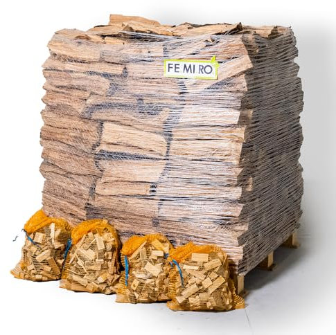 FEMIRO - Legna da ardere su BANCALE da 700kg - ideale per forni, barbecue, pizzerie e camini con quattro sacchi di legnetti accendifuoco (faggio/abete)