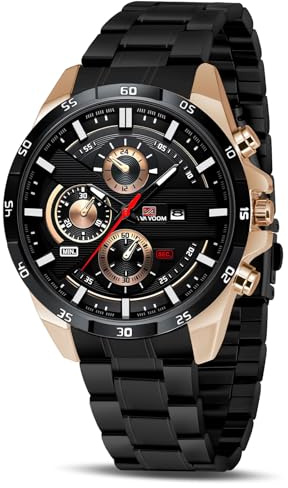 OFFCUP Reloj para Hombre, 50mm Cronografo Relojes, Reloj Analógico de Cuarzo con Correa en Acero Inoxidable et Fecha Automática, Negocios Casual Relojes de Pulsera para Hombres