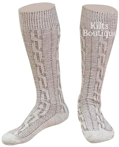 Kilts Boutique bayerska Lederhosen herrstrumpor – klassiska oktoberfest kostymstrumpor, grå ochsvart, M