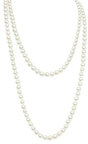 Lång Pärlhalsband, 150 cm/59 tum Vintage Halsband med Konstgjorda Pärlor från 1920-talet för Damer, Speciella Tillfällen, Födelsedagsfester och Bröllop