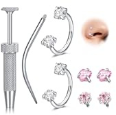 WillTen 2 pezzi anello per naso a ferro di cavallo gioielli per piercing al setto 18G 20G acciaio inox doppia gemma ferro di cavallo piercing a forma di U semicerchio 6mm 8mm argento oro, 6 mm ou 8 mm