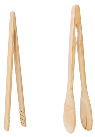 Dreamil Juego de 2 pinzas de bambú – Con pinza para sopas de 20 cm y pinza en forma de V de 18 cm, pinzas de cocina de bambú, antideslizantes y resistentes al calor – para tostadas, ensaladas, sopa