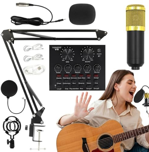 Set Microfono Per Registrazione - Attrezzatura Professionale Per Streaming Live, Kit Di Registrazione Facile Da Usare, Forniture Da Studio Durevoli, Supporto Regolabile, Kit Microfono Per Cantanti Con