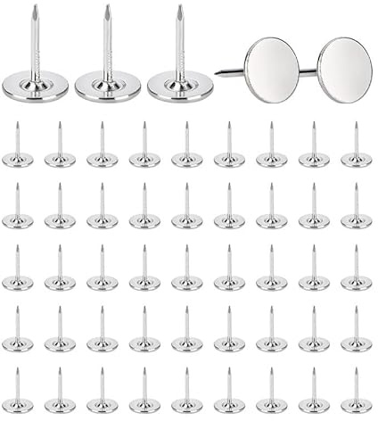 50 Pieces of Silver 10×11mm Flat-Head Cloth Staples, Heavy-Duty Push-pin Decorative Thumb Staples, Suitable for Fixing and Decorative Installation on Walls, Corkboards, Furniture, and Bulletin Boards