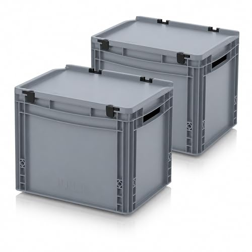 AUER - 2 contenitori Euro con coperchio incernierato, ED 43/32, 40 x 30 x 33,5 cm, impilabili, per cantina, robusto e leggero