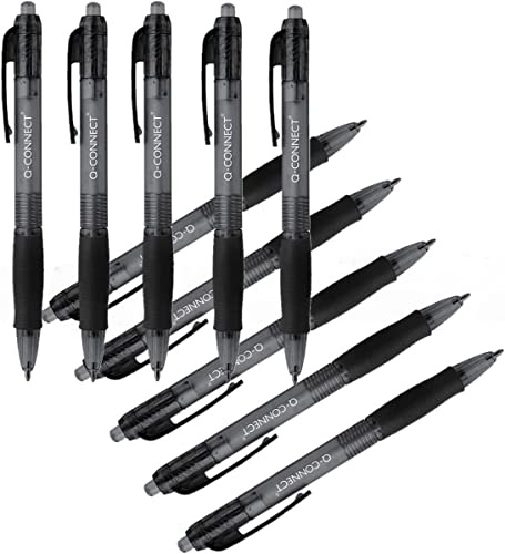 Q-Connect Retractable Ballpoint Pen Medium Black (Pack of 10)