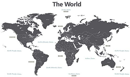 DECOWALL DL3-1609G Extra groß Moderne Graue Weltkarte Wandtattoo (164x90 cm) Wandsticker Wandaufkleber Wanddeko für Wohnzimmer Schlafzimmer Kinderzimmer (Englisch Ver.)