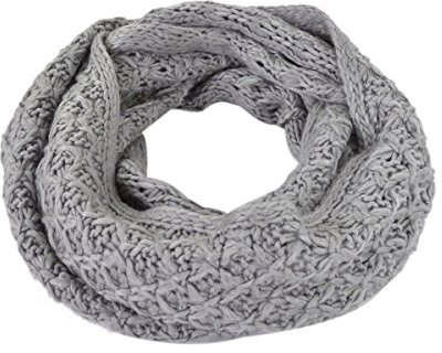 Solid Color Winter Cross Diamond Knit Infinity Loop Circle Scarf, Grey