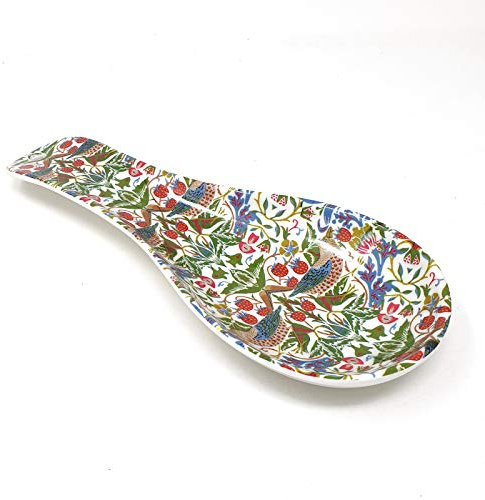 The Leonardo Collection White Strawberry Thief Spoon Rest | Decorative Ceramic Spoon Holder for Kitchen Counters | Practical Utensil Rest for Cooking Spoons and Teaspoons | Stylish Kitchen Accessory