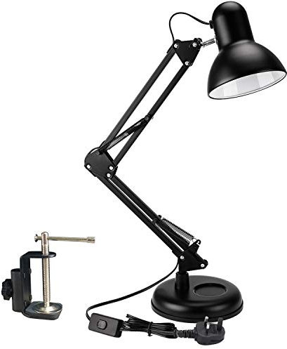 powerking lámpara de escritorio, Lámpara de trabajo de arquitecto con brazo oscilante ajustable con abrazadera, lámpara de escritorio clásica para lectura en el hogar (negro)