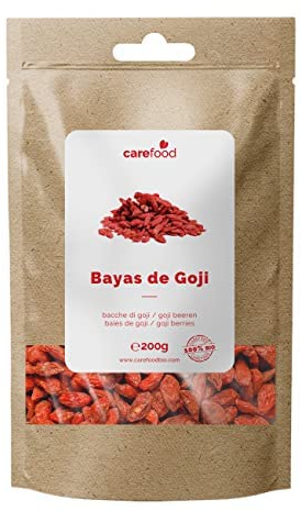 Carefood - Bayas de Goji Bio - Superfood Bayas de Goji 100% Orgánica - Snack Ecológico Sin Azucar Añadida y Apto para Veganos - Sabor Dulce con Leve Ácido - 200 g