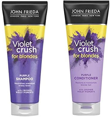 (250ml tubes) John Frieda Violet Crush Colour Correcting Shampoo and Conditioner Set For Banishing Brassy Tones in Blonde Hair