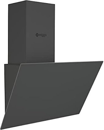 Wiggo Dunstabzugshaube 60cm kopffrei I Abluft Umluft Dunstabzug 300m³/h - LED Touch-Display 3 Stufen I Schräghaube inkl. Fettfilter & 2x Kohlefilter I Abzugshaube mit Glasfront grau