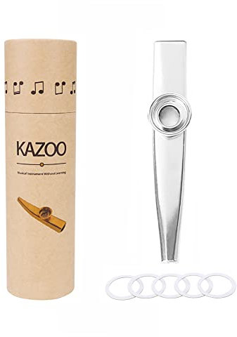 Alnicov Kazoo de metal, aleación de aluminio con 5 diafragmas de flauta Kazoo y una hermosa caja para instrumentos musicales, ukelele, guitarras, compañeros (plata)