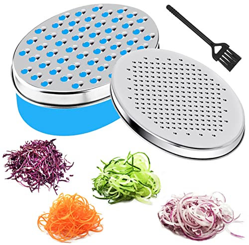 Colexy Grattugia per Formaggio in Acciaio Inox - Attrezzo da Cucina Multifunzionale Senza BPA Con Contenitore per Formaggi, Verdure E Cioccolato (Blu)