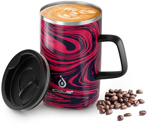 Ideus 16 oz Insulated Stainless Steel Coffee Mug with Lid, Red Zebra | 18/8 Stainless Steel | Double Wall Vacuum | Hydro Dipped Finish | Sweat-Free Exterior | Sliding Lid | Ideal for Home & Office
