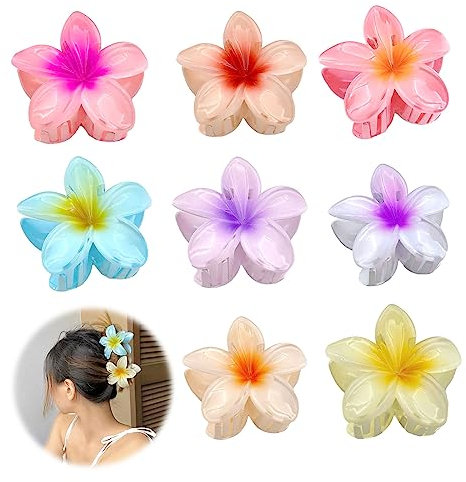 Feliciay Blumen Haarklammer, Niedliche Acryl Haarklammern für Frauen Haar, Hawaii Rutschfeste Haar Jaw Clips Haarstyling Zubehör, Rutschfeste Haarspange zum Fixieren von Haaren (8 Stück 8cm)