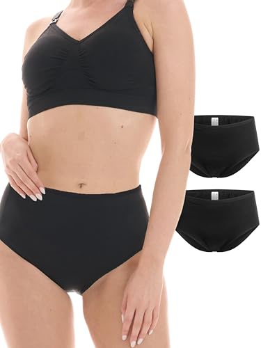 Herzmutter Ropa Interior Postparto - Pack de 2 - Algodón Absorbente - Braguitas Postparto - Calzón Postparto Cesárea - 5920 (M, 2X Negro)