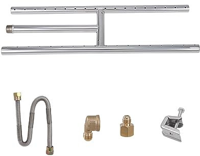 VEVOR Quemador de Brasero Integrado 152,4x457,2 mm Kit de Quemador de Brasero Rectangular de Acero Inoxidable para Gas Natural y Propano 90.000 BTU para Uso Interior y Exterior Hogar Jardín Camping