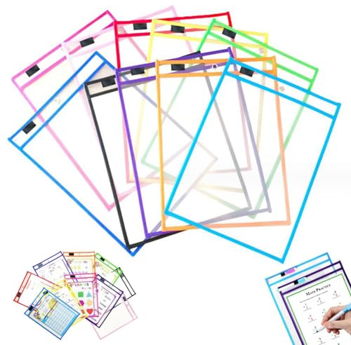 10 Pezzi Dry Erase Pockets Buste Trasparenti con Superficie Cancellabile A4 Cancellabile a Secco Tasche Riutilizzabile per Ufficio Scuola Cancelleria Forniture