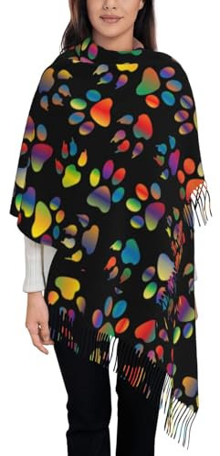 WURTON Kaschmirschal, Fransenschal, Sonnenblumen-Druck, für Frühling, Herbst, Winter, warm, weich, Quasten-Schal, Deckenschal, Gelb, Bunte Hundepfote., Einheitsgröße