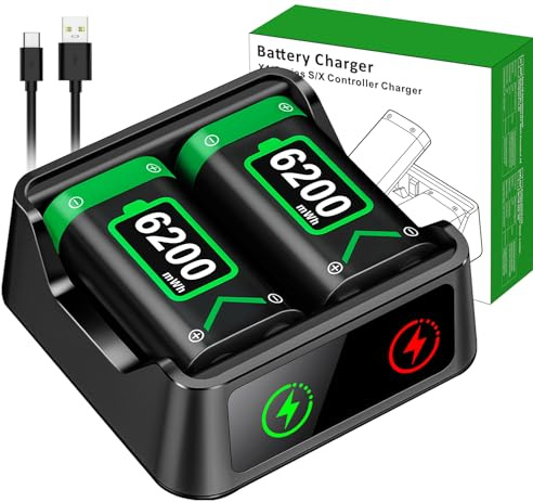 DINOSTRIKE 2X 6200mWh Battery Pack Compatible with Xbox Controller Fast Charging Rechargeable USB Charger Station