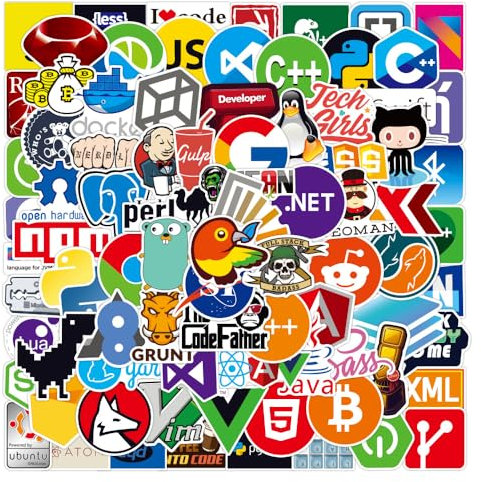 108-teiliges Laptop-Aufkleber Set, Coole sticker für Entwickler - Enthält IT-Logos, C ++, Python, Linux, Swift - Perfekt für Geeks, Ingenieure, Hacker und Programmierer