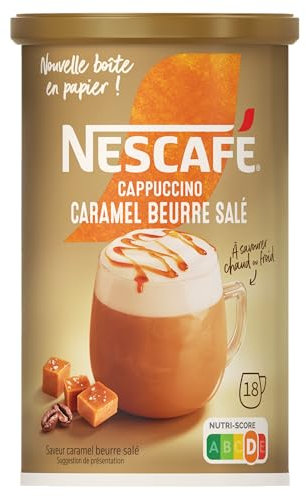 NESCAFE Cappuccino Caramel Beurre Salé - Café Soluble Instantané - Grains Arabica & Robusta - Boîte En Papier De 261 g