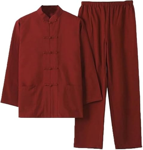 Vnook Uniforme De Tai Chi For Hommes Et Femmes, Costume De Kung Fu En Coton, Vêtements D'arts Martiaux, Grande Taille, Costume Tang, Pantalon Hanfu, Veste, Costume D'arts Martiaux(Red,XXXX-Large)
