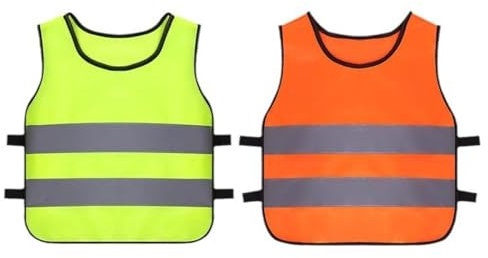 AYNKH 2PCS Gilets de Haute Visibilité pour Enfants,Gilet Réfléchissants, Vêtements de Sécurité, Gilets Polyvalents, Equipements de Sécurité (Vert, Orange)