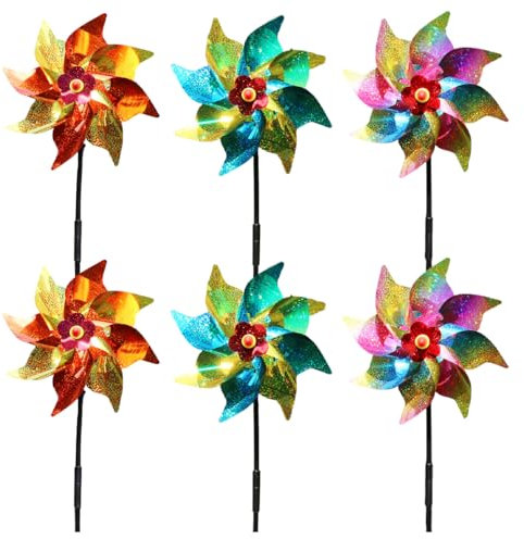 XIWJLWO Lot de 6 Moulins à Vent Réfléchissants Anti-Oiseaux, Moulins à Vent Décoratifs Arc-en-Ciel, Répulsif à Oiseaux, Éoliennes Extérieures pour Jardin, Terrasse, Verger, Pelouse
