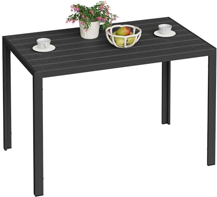 WOLTU Table de Jardin, Table à Manger pour 8-10 Personnes, Aspect Bois, en Aluminium et WPC Résistant aux Intempéries, pour Extérieur, Balcon, Terrasse, Patio, 116x70x74cm,