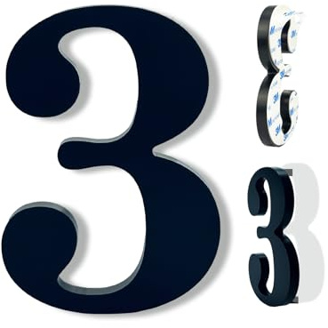 Hvatry 5'' House Numbers for Outside - Modern Floating Address Numbers with Stick-On Installation - Waterproof & Rust-Proof Exterior Numbers for Mailbox, Door, Apartment, Garage - Black Number 3