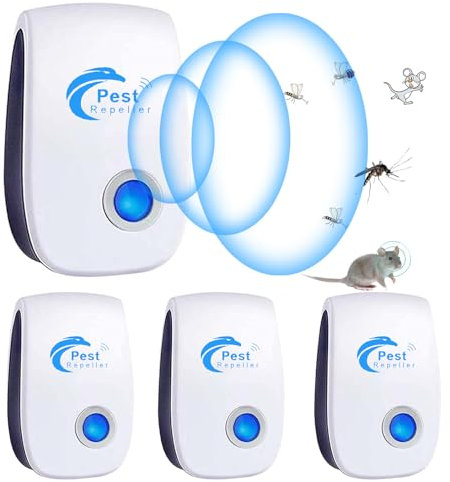 Ultraschall Schädlingsbekämpfer, 4 Pack Elektronische Insektenschutzmittel, Innenräumen Pest Repeller und Ultraschall Abwehr Schädlingsfallen für Mücken,Mäuse,Spinnen,Kakerlaken,Insekten