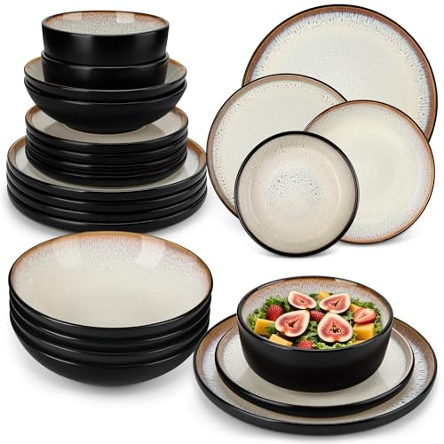vancasso Amber 24 Pieces Dinner Set for 6, Reactive Glaze Stoneware Plates and Bowls Set, Yellow Crockery Set with Dinner Plates, Dessert Plates, Soup Bowls & Cereal Bowls, Microwave & Dishwasher Safe
