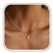 TINGN Gold Tone Cross Necklace for Women 14K Gold Plated Dainty Cross Pendant Necklace Trendy Choker Necklaces Jewellery for Women Girls