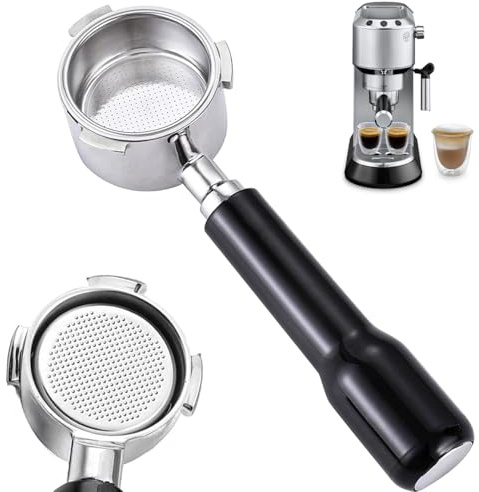 51mm Bottomless Portafilter for Delonghi Dedica EC680, EC685,SMEG and EUPA Coffee Machines, 3-Ear Design, Stainless Steel 51mm portafilter with Stainless Steel Double Shot Capacity Cup Filter Basket
