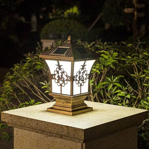 BLOOHK Lampadaires solaires d'extérieur, lampadaire sur Pied de Style Oriental, Lanterne LED étanche à Montage sur Colonne en Aluminium moulé sous Pression pour Portail de Jardin, allée, allée