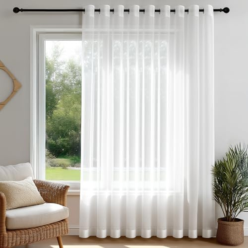Deconovo Tende Trasparenti per Interni Moderne con Anelli – Set di 1 Pannelli in Voile Morbido per Camera da Letto e Soggiorno，300x260 cm，Bianco