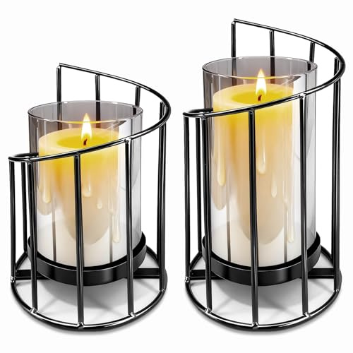Coco Berming Lot de 2 Photophores Décoratifs Modernes, Photophore Métallique pour Jardin Convient Décoration de Tables à L'intérieur comme L'extérieur (Noir)